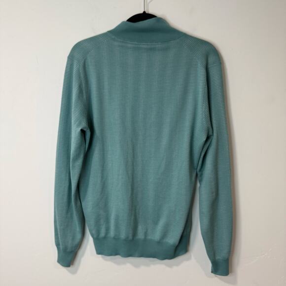 Fioroni Men's Full Zip Sweater Italian Cashmere Silk Wool Blend Blue Aqua 50 Med - Picture 2 of 7